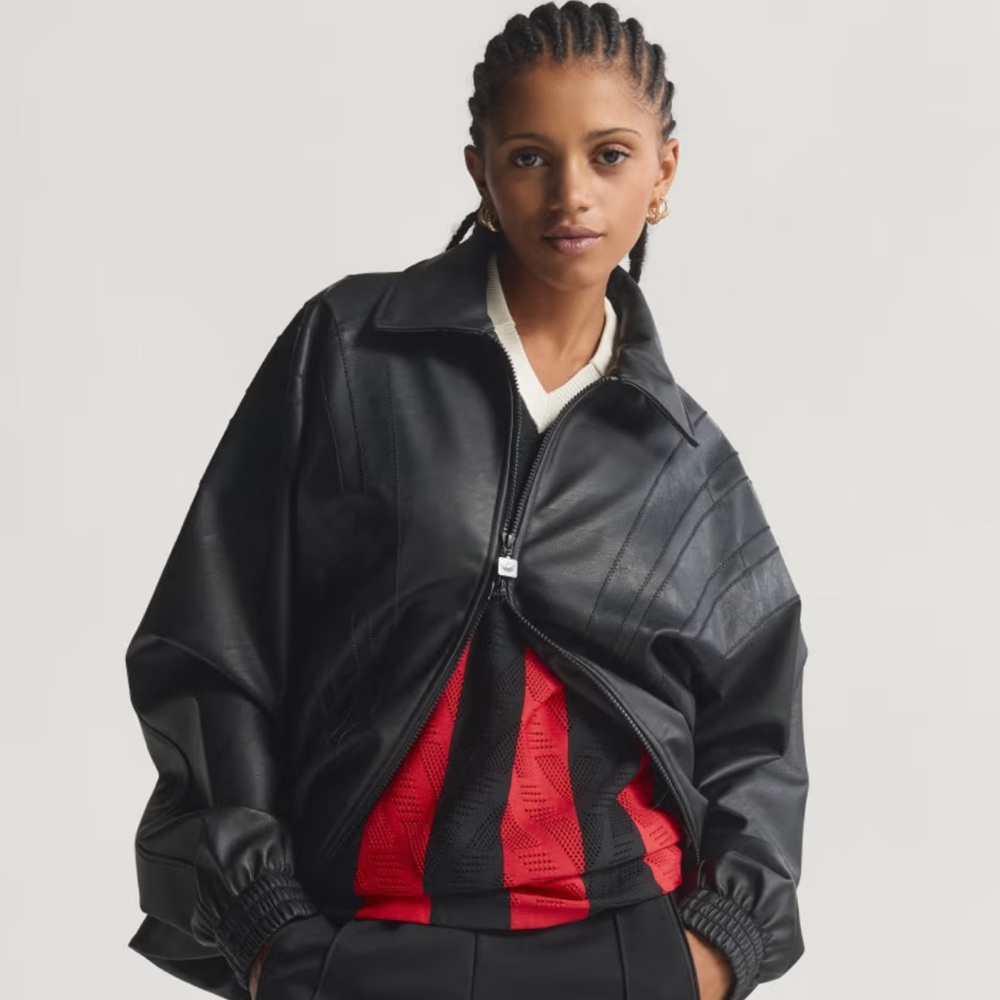 NWT Adidas Santiago Black Oversized Pleather Jacket Size Medium - Picture 2 of 5